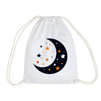Moon and Stars Moon Star Pattern of Night Motif - Drawstring Bag - white - Front