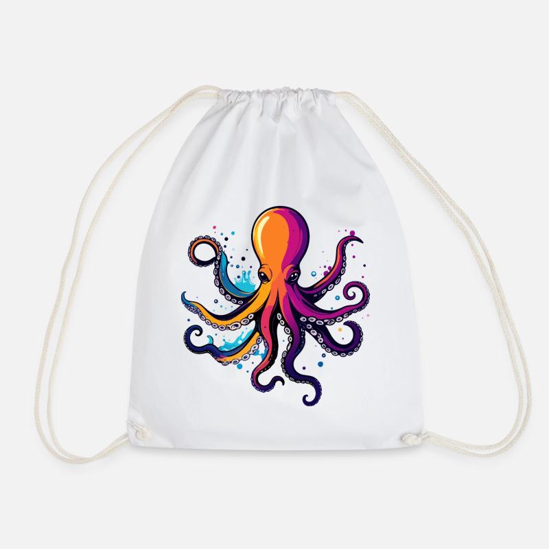 Bunter Oktopus Neon Tintentraum - Turnbeutel - Weiß