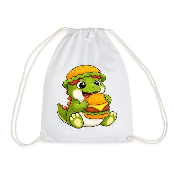 Süßer T-Rex Cartoon Dino Burger Fast Food Reptil - Turnbeutel - Weiß - Vorne