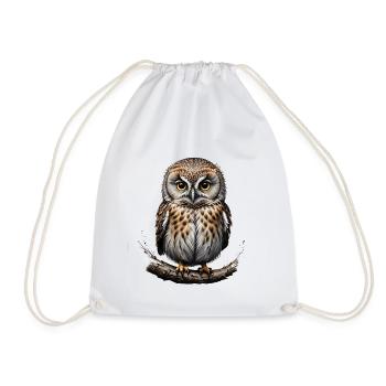 Tawny Owl Portrait on Branch - Drawstring Bag - white - Front