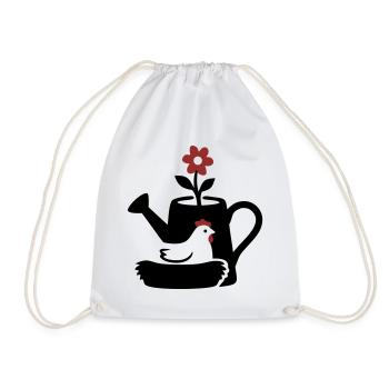 Watering Can Chicken Nest Graphic - Drawstring Bag - white - Front