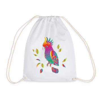 Rainbow Cockatoo Cartoon Design - Drawstring Bag - white - Front