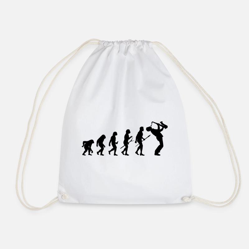 Saxophone Sax Player Saxophonist Evolution Funny - Drawstring Bag - white