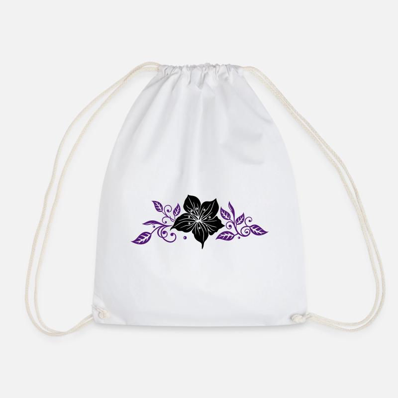Schwarze Lilie mit violetten Ranken-Elementen - Turnbeutel - Weiß