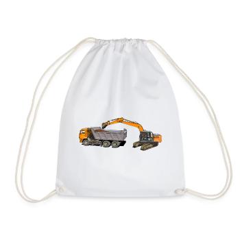 Excavator loads trucks - Drawstring Bag - white - Front