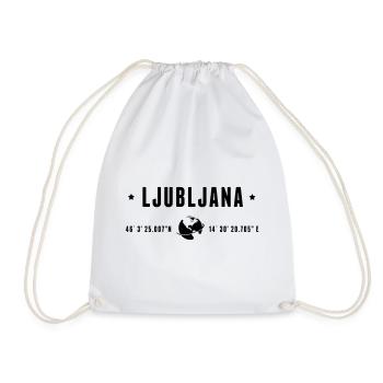 Ljubljana GPS Coordinates Globe Modern Typography - Drawstring Bag - white - Front