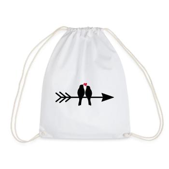 Bird Birds Heart Couple on Arrow Gift Love - Drawstring Bag - white - Front