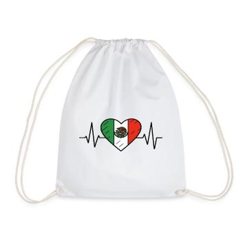 Mexico Flag Heartbeat Line Mexican Pride Design - Drawstring Bag - white - Front