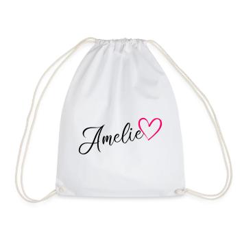 Amelie Last name First name Heart pink - Drawstring Bag - white - Front