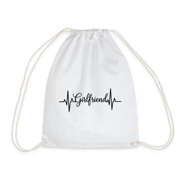 Girlfriend Heartbeat – Romantic Love Lineart - Drawstring Bag - white - Front