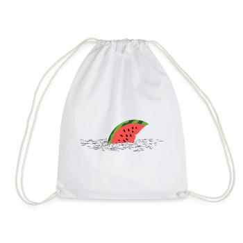 Melon Fin – Cute Shark on the Way - Drawstring Bag - white - Front