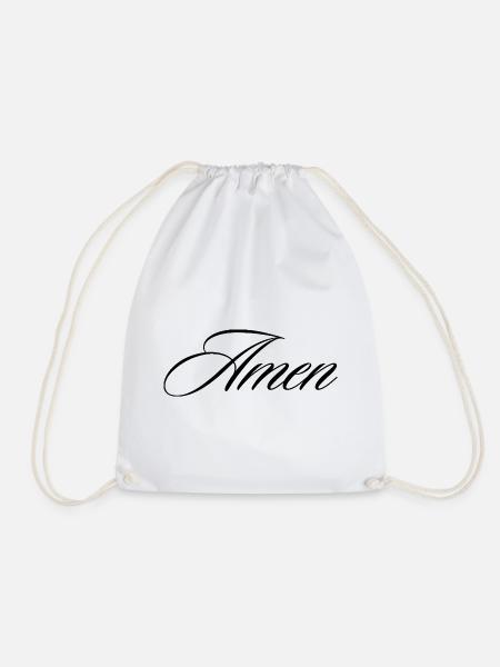 Amen Cursive Calligraphy Faith Quote Design - Drawstring Bag - white