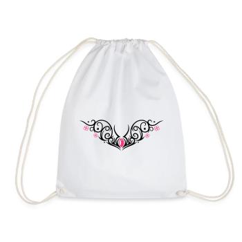 Tribal with cherry blossom, Tattoo - Drawstring Bag - white - Front