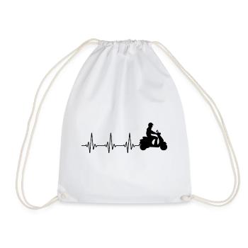 Scooter Rider Scootering Motorcycle Heartbeat - Drawstring Bag - white - Front