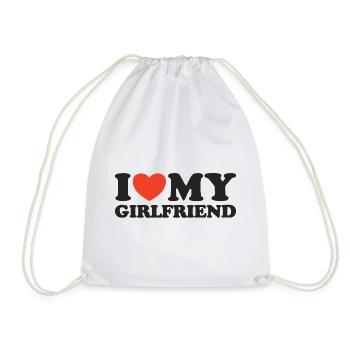 I love my girlfriend heart shirt - Drawstring Bag - white - Front