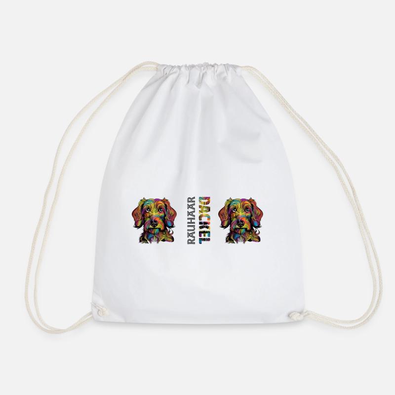 Wire-haired dachshund - Drawstring Bag - white