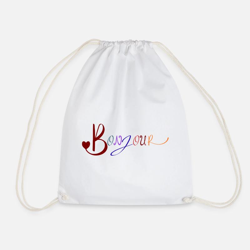 Bonjour Cute French Greeting Design - Drawstring Bag - white