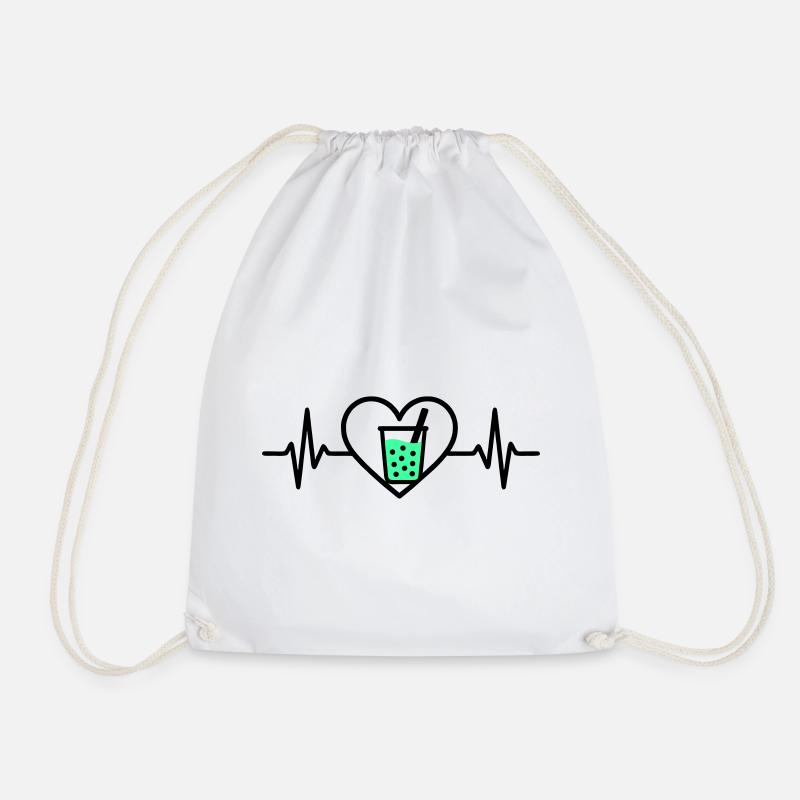 Bubble Tea Heart Boba Drink Sweet Trend - Drawstring Bag - white