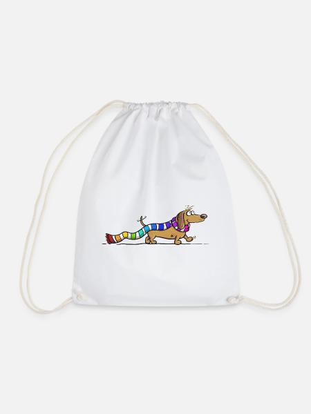 Dackel mit Regenbogen Schal Cartoon Dachshund Hund - Turnbeutel - Weiß
