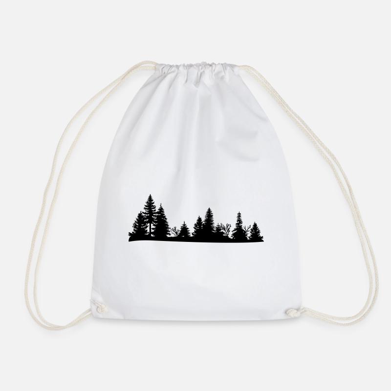 Black silhouette of a forest - Drawstring Bag - white
