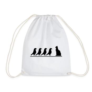Desert Egyptian Hyroglyphs "Birds and Cat" - Drawstring Bag - white - Front
