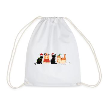 cat in christmas - Drawstring Bag - white - Front