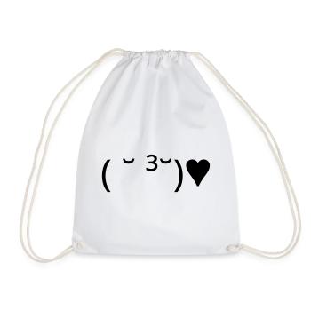 Kiss Emote ( ̆ ³ ̆) ♥ Heart Kaomoji - Drawstring Bag - white - Front