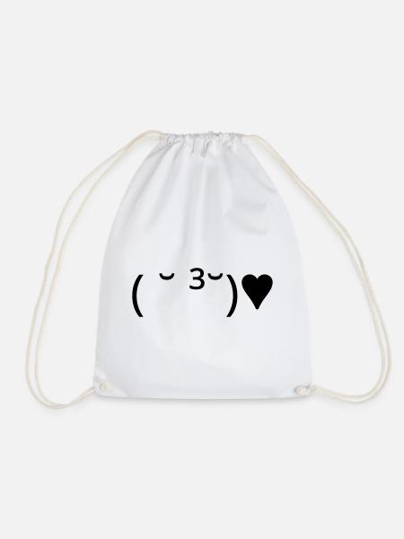 Kiss Emote ( ̆ ³ ̆) ♥ Heart Kaomoji - Drawstring Bag - white