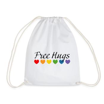 Rainbow Hearts Free Hugs black - Drawstring Bag - white - Front