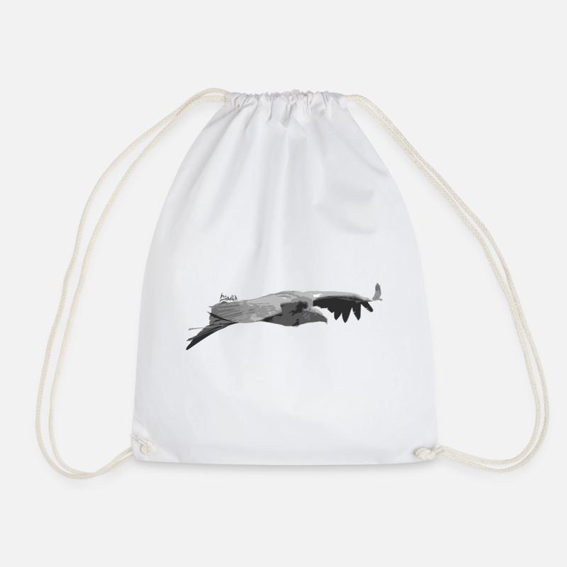 Griffon Vulture Silhouette - Drawstring Bag - white