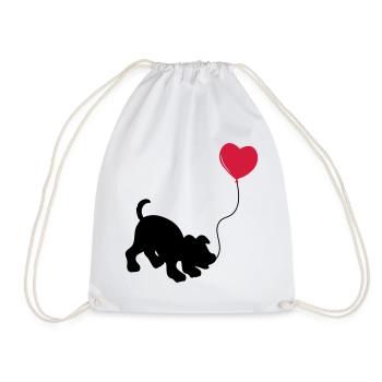 hund mit Luftballon - herz doglover - Kindermotiv - Turnbeutel - Weiß - Vorne