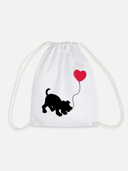 hund mit Luftballon - herz doglover - Kindermotiv - Turnbeutel - Weiß