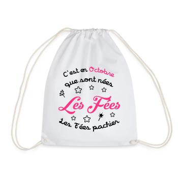 Fée / Fille / Reine / Naissance / Bébé / Octobre - Drawstring Bag - white - Front