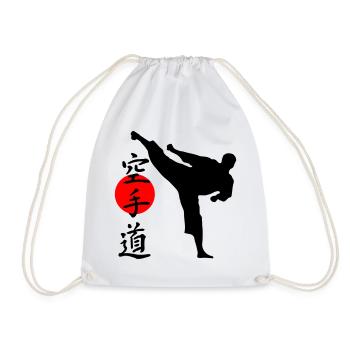 Karate Yokogeri with lettering - Drawstring Bag - white - Front
