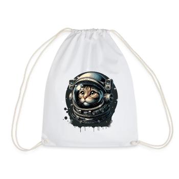 A cat with an astronaut helmet in space - Drawstring Bag - white - Front