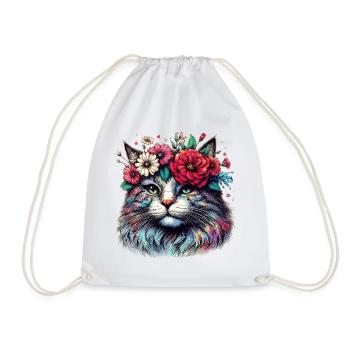 Katze mit Blumen - Turnbeutel - Weiß - Vorne