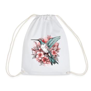 Hummingbird Flowers Bird Animal Art Watercolor Colorful - Drawstring Bag - white - Front