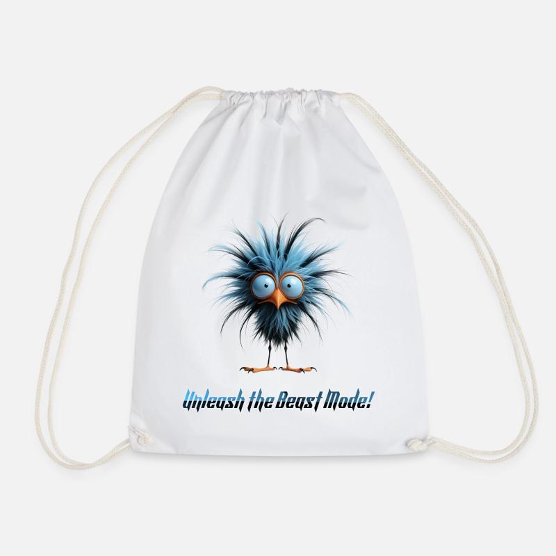 Fluffy and Quirky Wild Hair Funky Creature - Drawstring Bag - white
