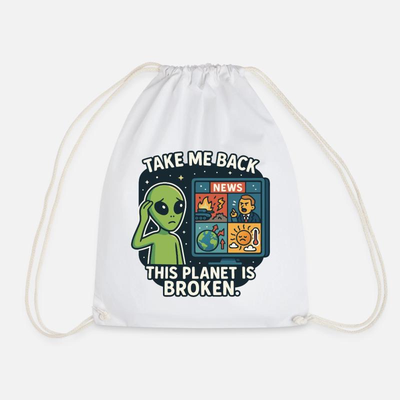 Humorous alien with environmental criticism - Drawstring Bag - white