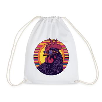 Stylish rooster silhouette with retro colors - Drawstring Bag - white - Front