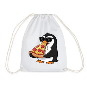Cute Penguin Fast Food Pizza Italian Food - Drawstring Bag - white - Front