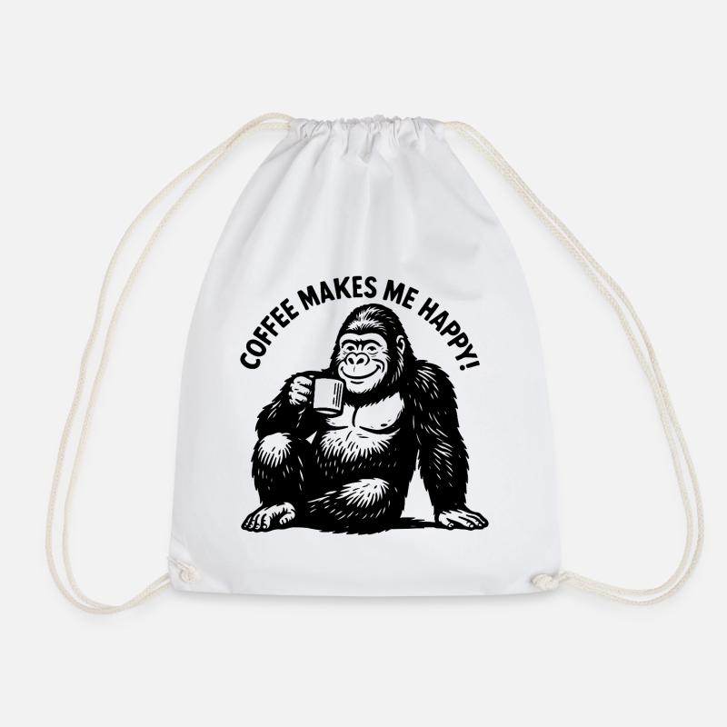Coffee makes me happy! Coffee Coffee Coffee - Drawstring Bag - white