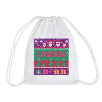 Festlicher Name Amanda Hässlicher Weihnachtsstil, Weihnachten - Turnbeutel - Weiß - Vorne