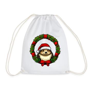 Christmas Hedgehog - Drawstring Bag - white - Front