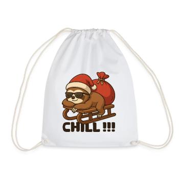 Chill Christmas sloth on sleigh - Drawstring Bag - white - Front