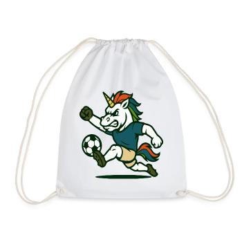 Unicorn Soccer Maskottchen kickt mit Kraft - Turnbeutel - Weiß - Vorne