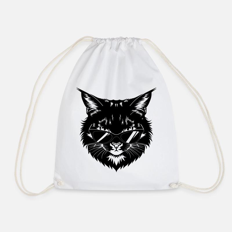 Black cat with sunglasses - Drawstring Bag - white