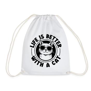 La vie est meilleure avec un chat - Chat avec des lunettes de soleil - Sac de sport léger - blanc - Devant
