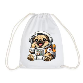 Cute Pug Astronaut Space Explorer Cartoon - Drawstring Bag - white - Front