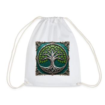 Metallic Circular Tree of Life - Drawstring Bag - white - Front